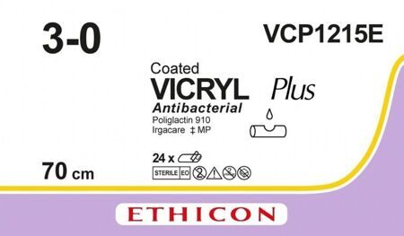 Викрил Плюс фиолетовый М2 (3/0) без иглы отрезки 5х70 см 24 шт VCP1215E